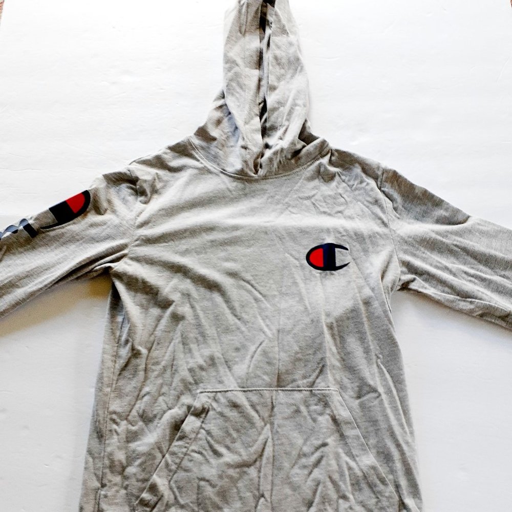 Champion Boys T-Shirt Gray Hoodie Long Sleeve Medium